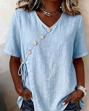 Bluse V-Hals Knapp Kors Slips