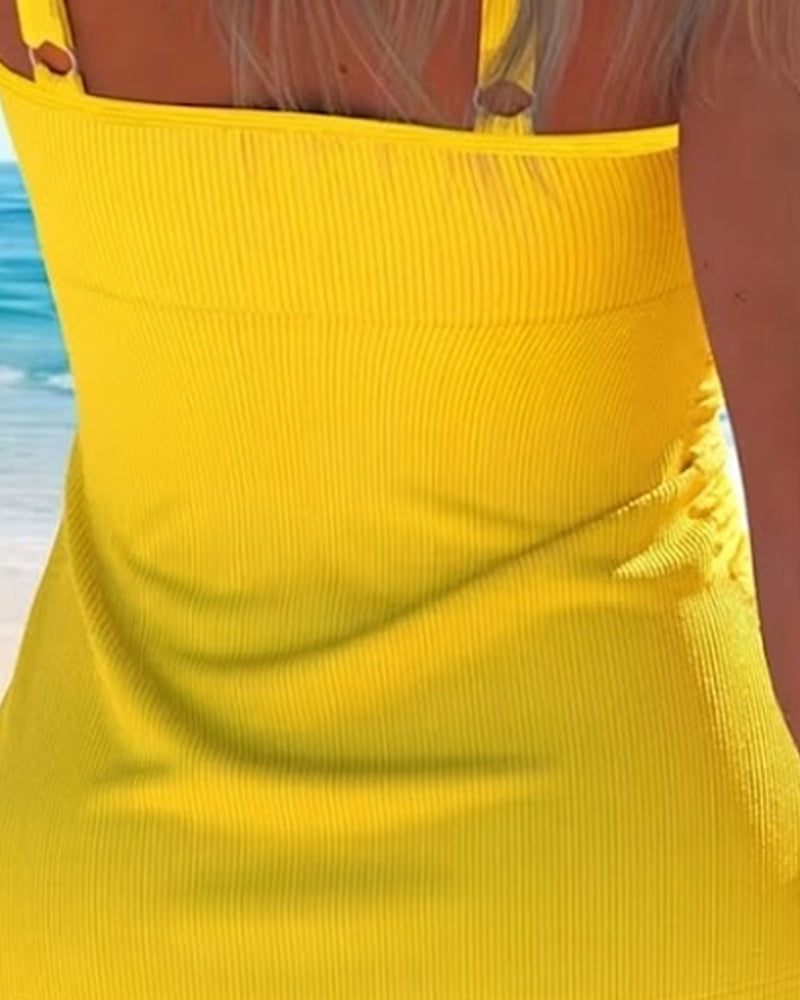 Tankini Ribbet Spagettistropp Fargeblokk