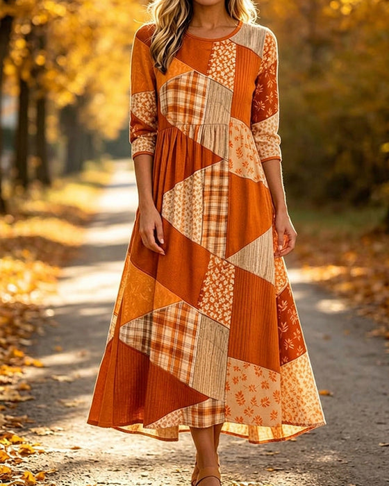 Kjole Patchwork Rutete Blomstret