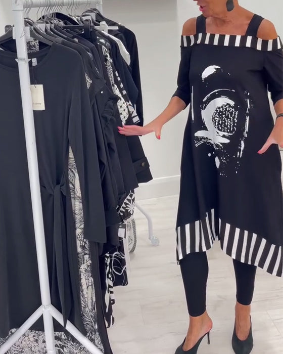 Kjole Off-Shoulder Uregelmessig Løs Print