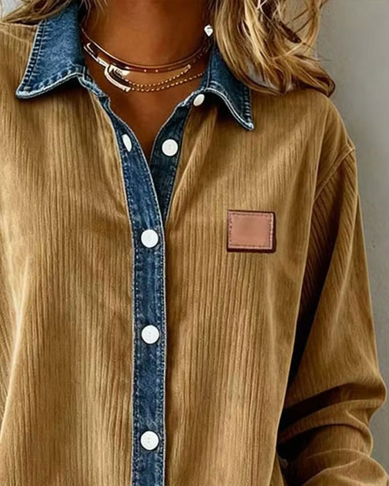 Skjorte Denim Patchwork Cordsfløyel