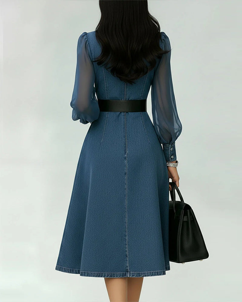 Kjole Med Mesh- Og Denimpatchwork