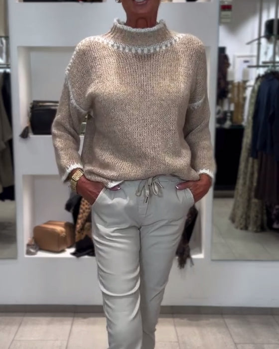 Allsidig Pullover Med Høy Hals Og Kontrastfarger