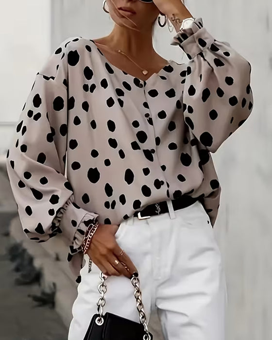 Bluse V-Hals Prikket Pufferm
