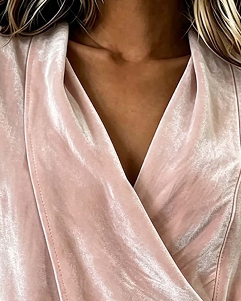 Bluse V-Hals Snor Cross Over Lang Erme