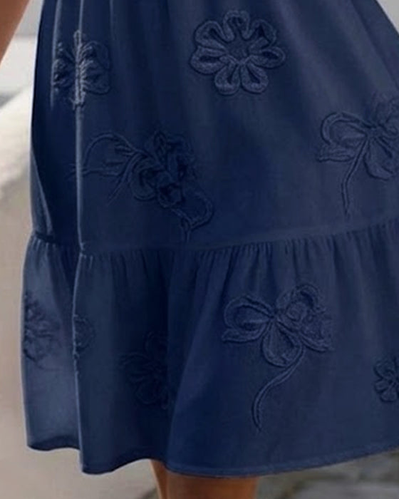 Kjole Puff Kort Erme Blomstret