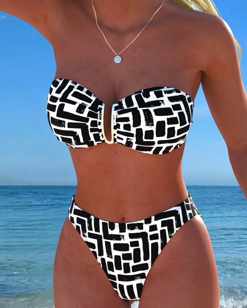 Bikini Stroppløs Geometrisk Trykk Bandeau