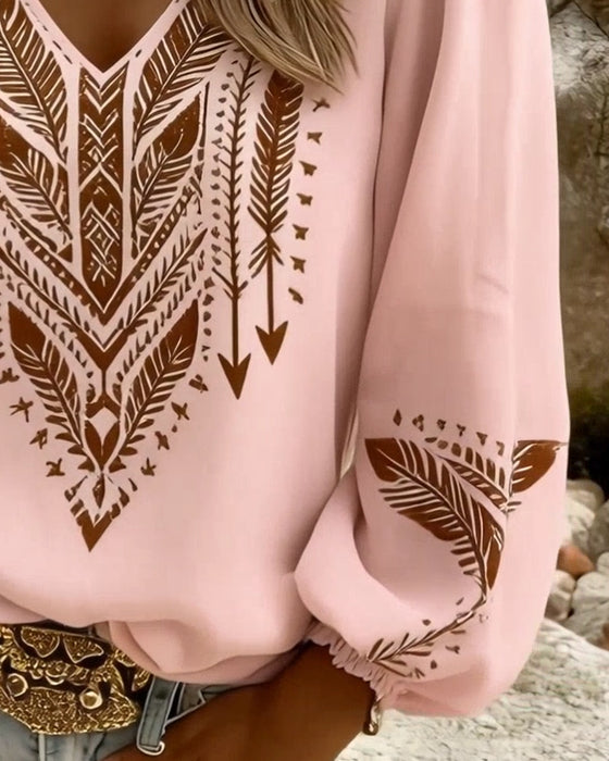 Bluse Pufferm V-Hals Løstsittende