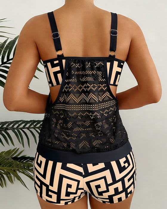 Tankini Blonder Utskjæring Geometrisk Trykk