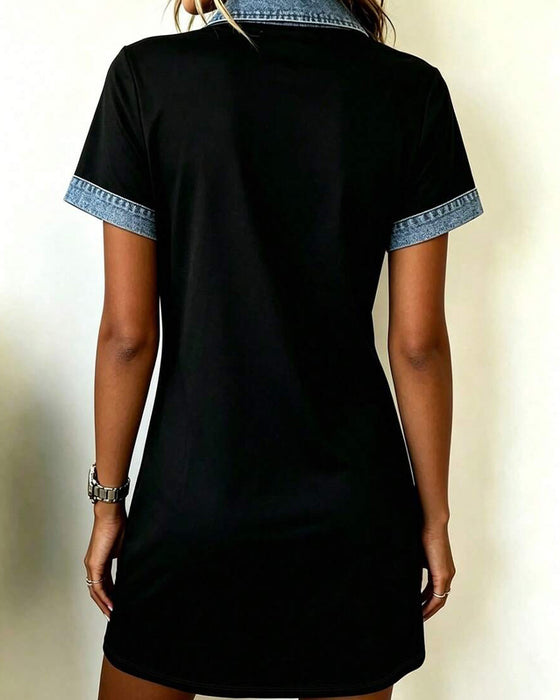 Kjole Denim Panel Fargeblokk Rett