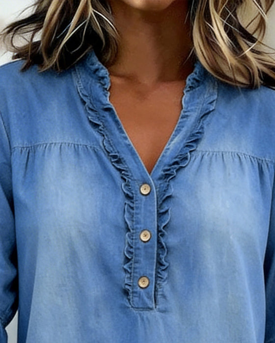 Kjole Ruffle V-Hals Denim