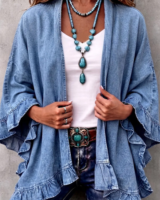 Frakk Denim Ruffle Løs