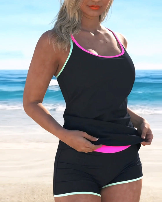 Tankini Fargekontrast U Hals Halter