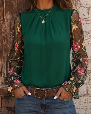 Bluse Mote Blomstret Mandarin Krage