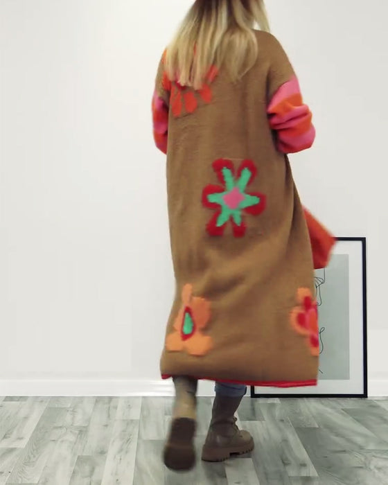 Tilfeldig lang cardigan med blomstermønster