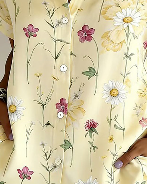 Skjorte Frisk Blomster Trykk