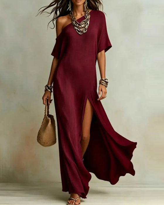 Kjole Off-Shoulder Splitt Flaggermus Erme