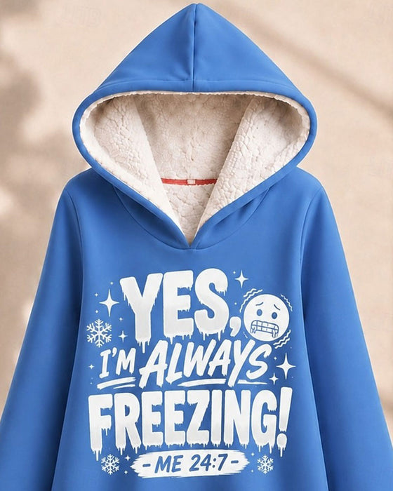 Hoodie Fleeceforet Bokstavtrykk Langmodell