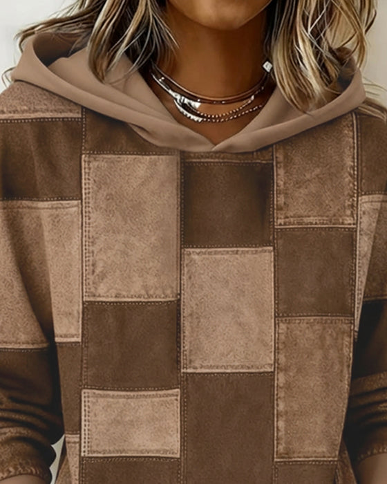 Stilig Rutete Hettegenser Med Lange Ermer