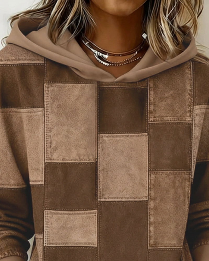 Stilig Rutete Hettegenser Med Lange Ermer