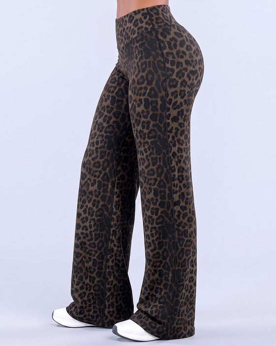 Bukse Dame Leopard Trykk Bred Ben Athletic
