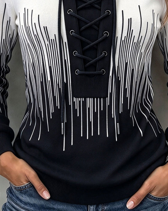 Sweatshirt Knyte Linje Fargeblokk Figursydd