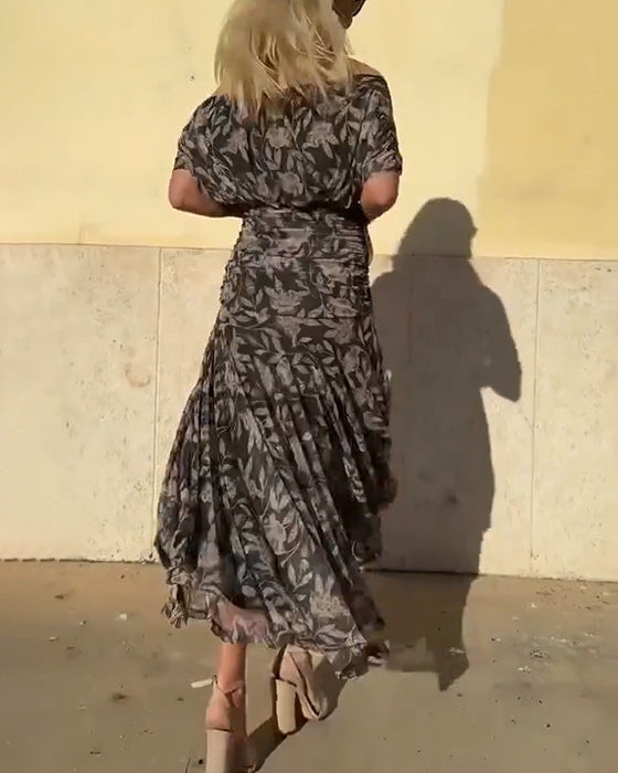 Kjole V-Hals Off-Shoulder Moteriktig