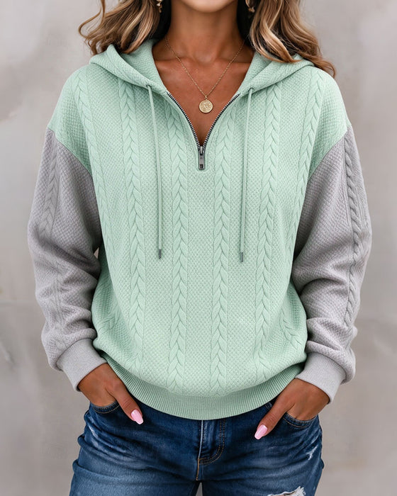 Sweatshirt Med Hette Glidelås Kontrast