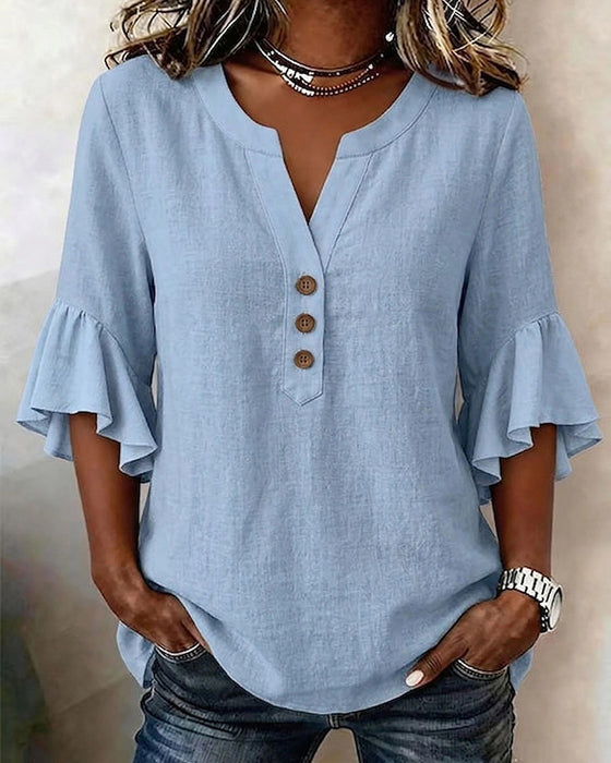 Bluse Utvidet Erme V-Hals