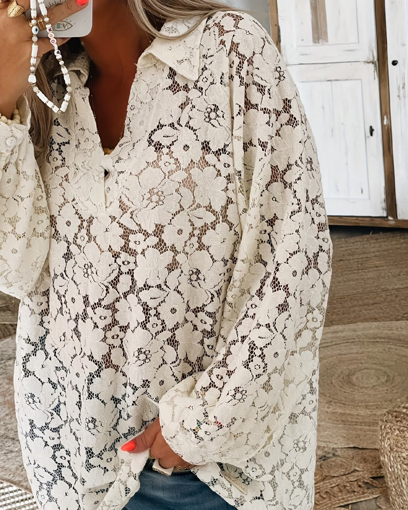 Bluse Blomstret Knipling Krave Langermet
