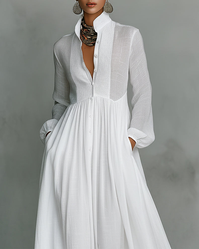 Kjole Knappforan Slårsmåkrage Utvidet Maxi