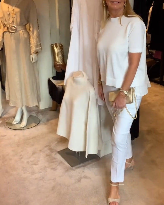 Topp Plissert Rund Hals Ensfarget