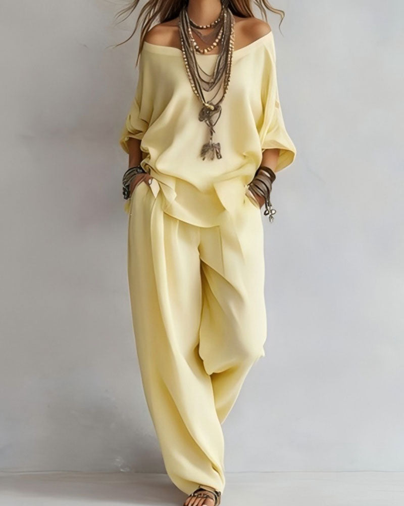 Sett Off-Shoulder Vide Bukser Todelt