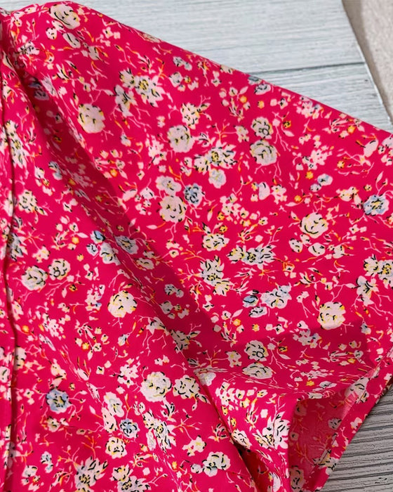 Bluse V-Hals Knapp Blomstermønster