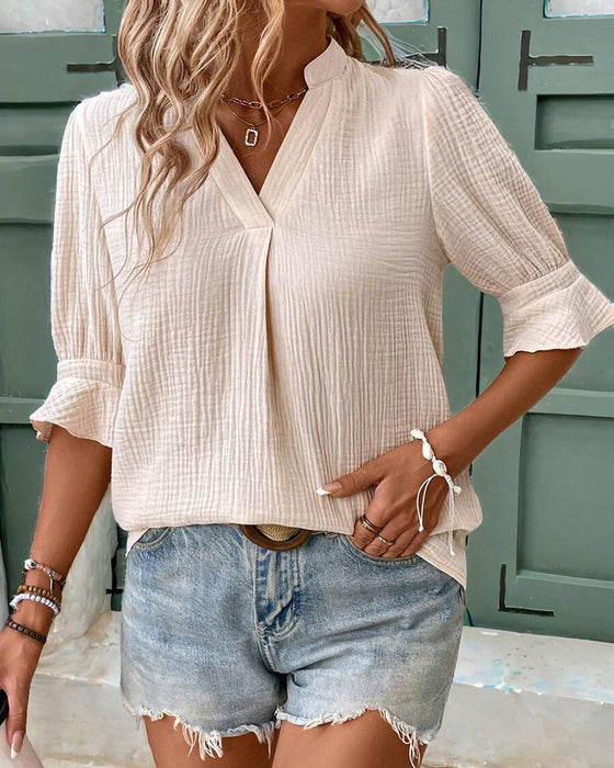 Bluse Volangerm V-Hals