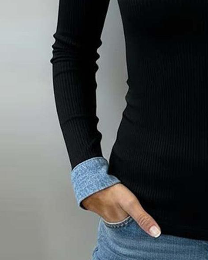 Topp Kontrastfarge Flapp V-hals Langermet