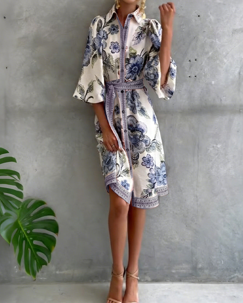 Kjole Fransk Lykt Erme Smal Krave Trykt