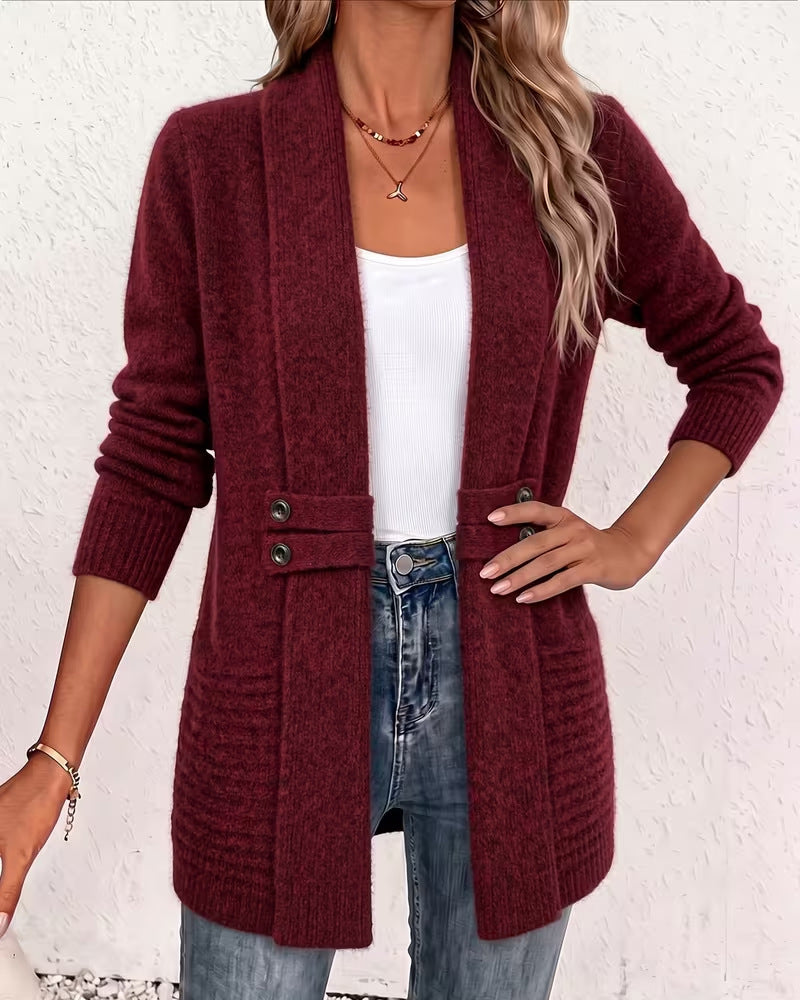 Cardigan Solid Farge Knapp Pyntet