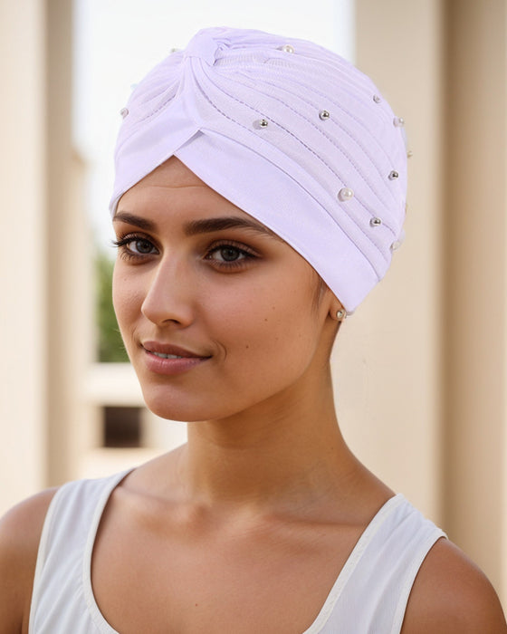 Lue Perle Plissert Forhåndsknytt Turban