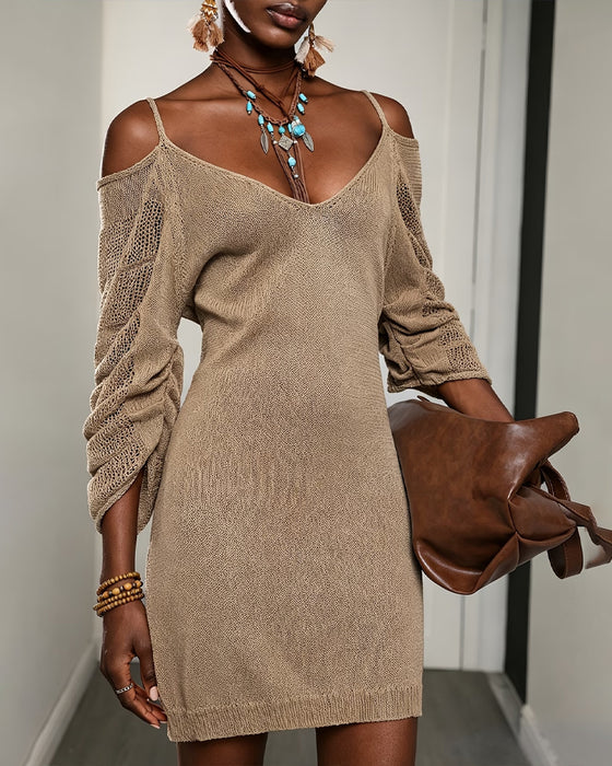 Sweater Dress Kamisol Off-Shoulder Strikket