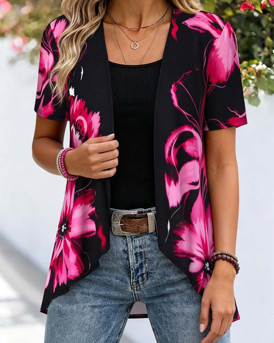 Bluse Svart Base Rose Rød Blomstret