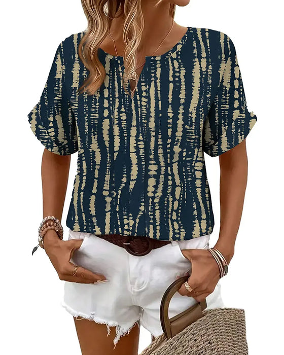 Bluse Tie-Dye Vertikal Stripe Mønster Kortsermet