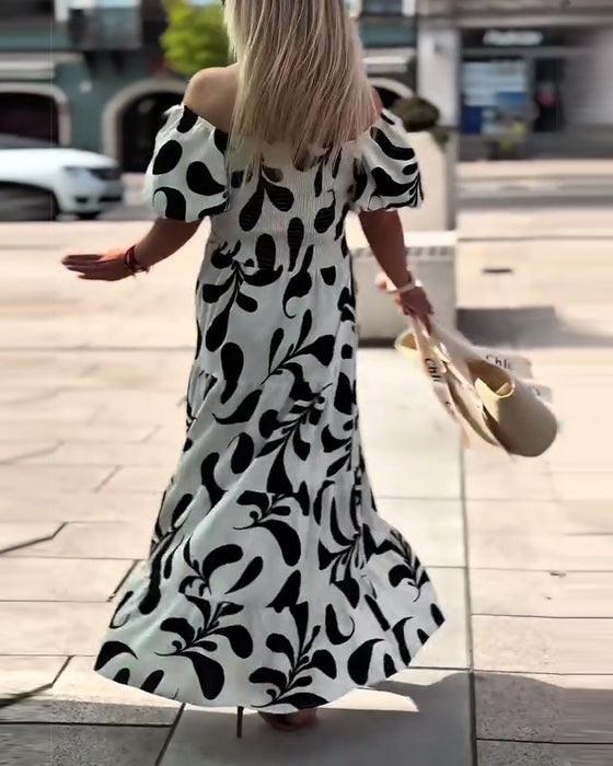 Kjole Elegant Off-Shoulder Trykket