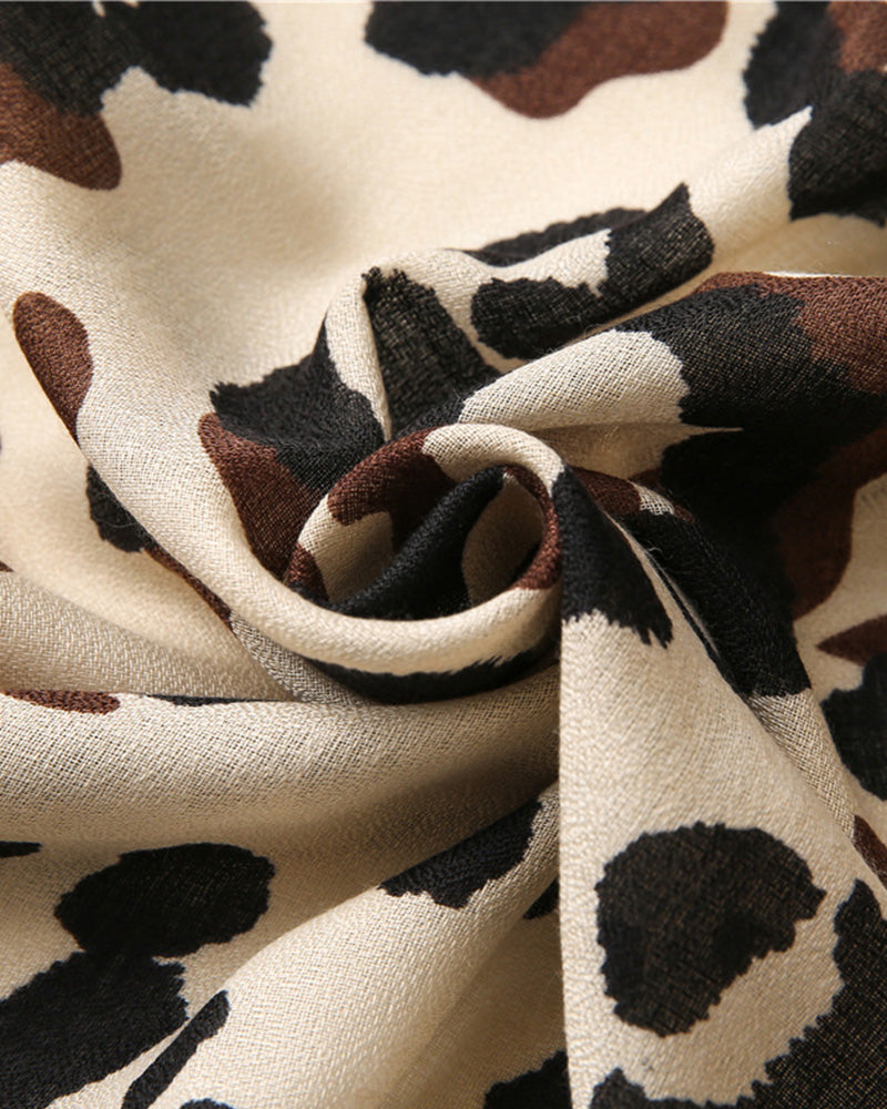 Dame Skjerf Leopard Lappeteppe Trykk Frynser Sjal