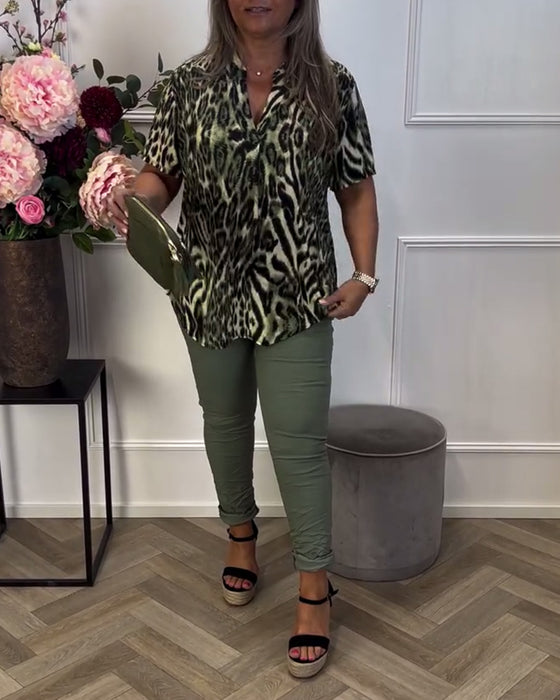 Bluse Trendy Leopardmønster Kortermet