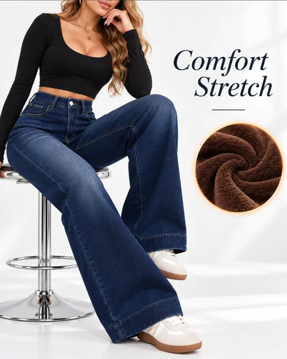 Jeans med fleecefôr, brede ben