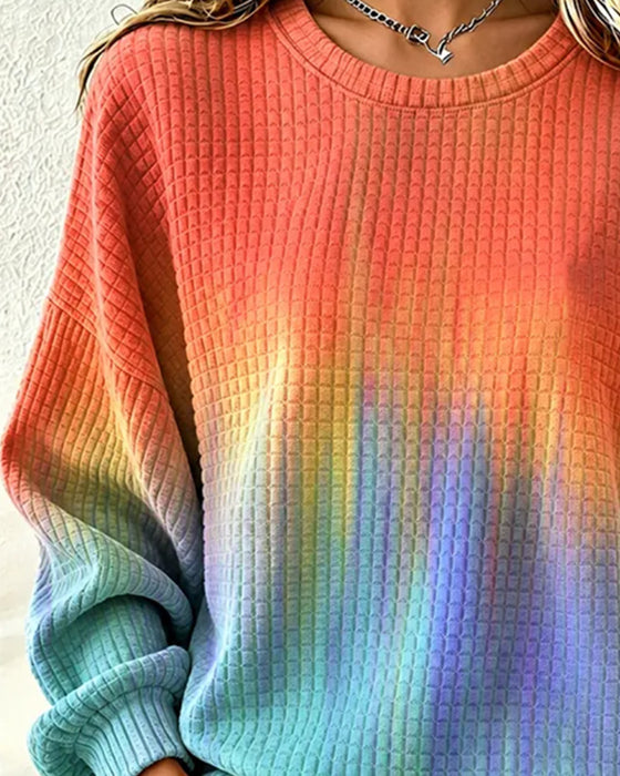 Sweatshirt Gradient Tie-Dye Avslappet Rund Hals