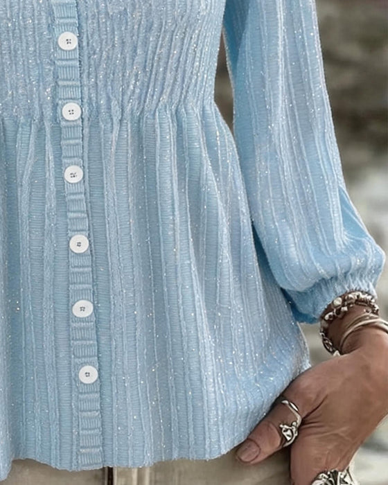 Bluse Elegant Trekvart Erme Knappefront