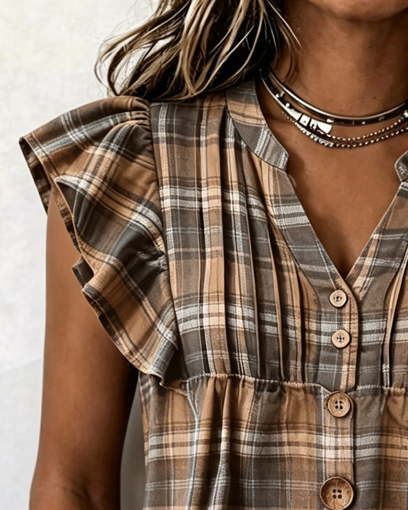 Bluse Brun Gingham Flutter Erme