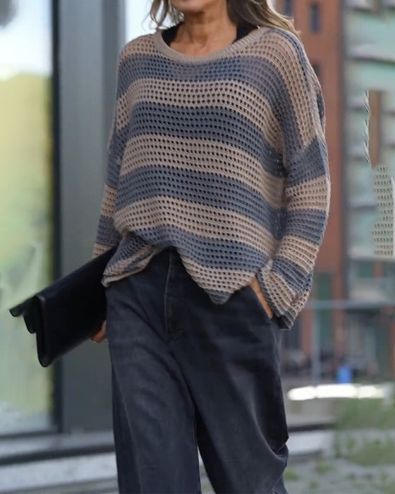 Pullover Stripe Utskjæring Strikket